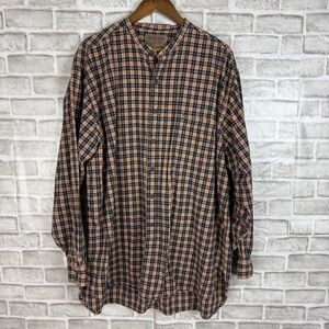 Abercrombie & Fitch Big Shirt Classic Tartan Plaid Collarless Button Up Shirt XL
